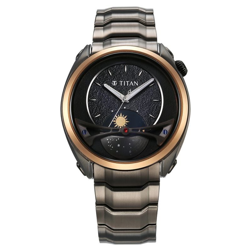 10010KM01 Titan Stellar Quartz Multifunction Black Dial Stainless Stee