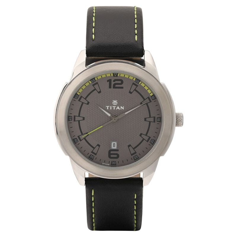 NM1585SL10 Titan Analog Anthracite Dial Date Leather Strap watch for M