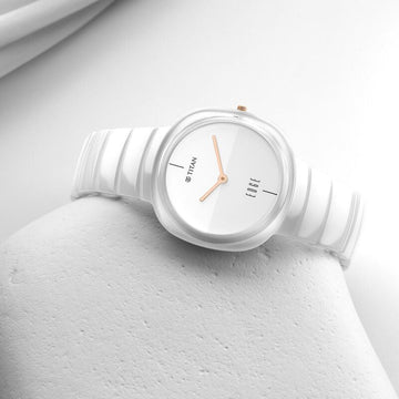 NS1841QC03 Titan Edge Squircle White Dial Analog Ceramic Strap Watch for Men