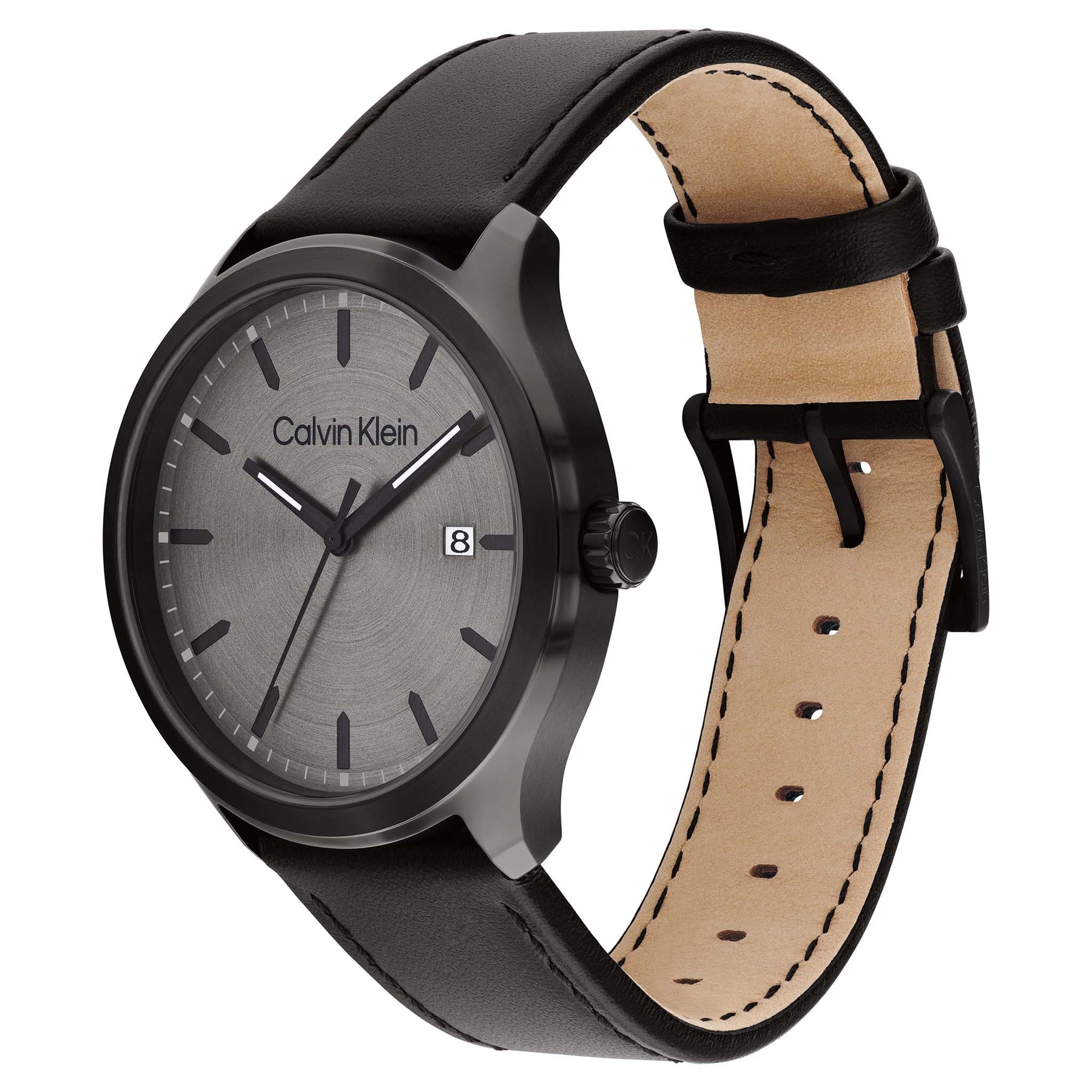 Calvin Klein Black Leather Gunmetal Dial Men's Watch - 25200355 - Kamal Watch Company