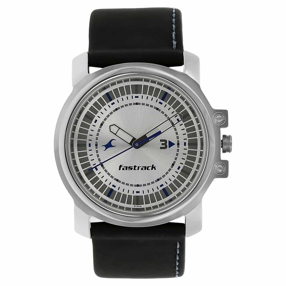 NR3039SL01 SILVER DIAL BLACK LEATHER STRAP WATCH - Kamal Watch Company