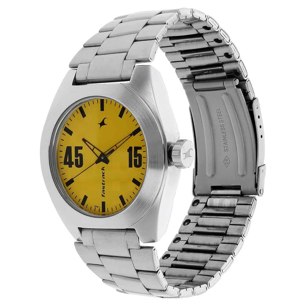 3110SM04 CHECKMATE YELLOW DIAL STAINLESS STEEL STRAP WATCH