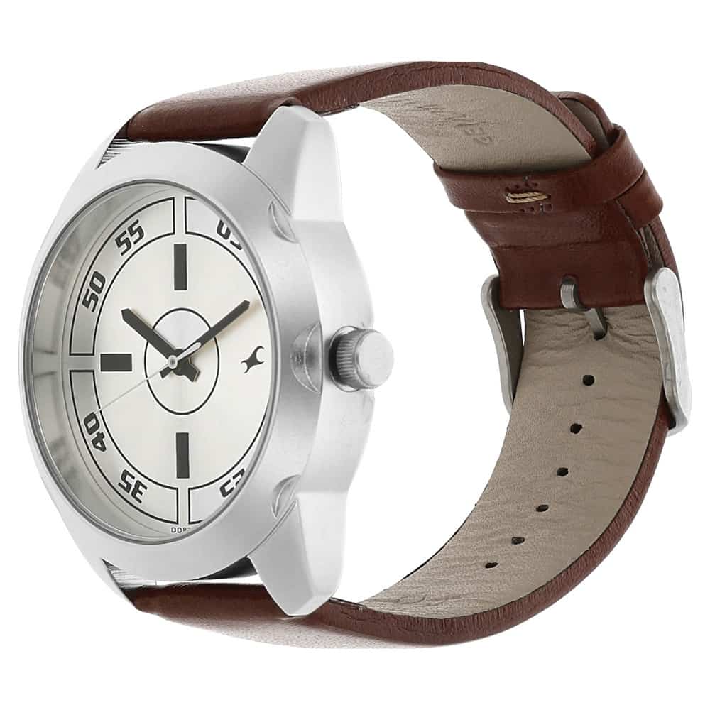 NR3123SL02 SILVER DIAL BROWN LEATHER STRAP WATCH - Kamal Watch Company