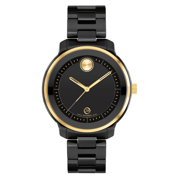 Ladies' Movado Bold® Verso Gold-Tone IP and Black Ceramic Watch with B