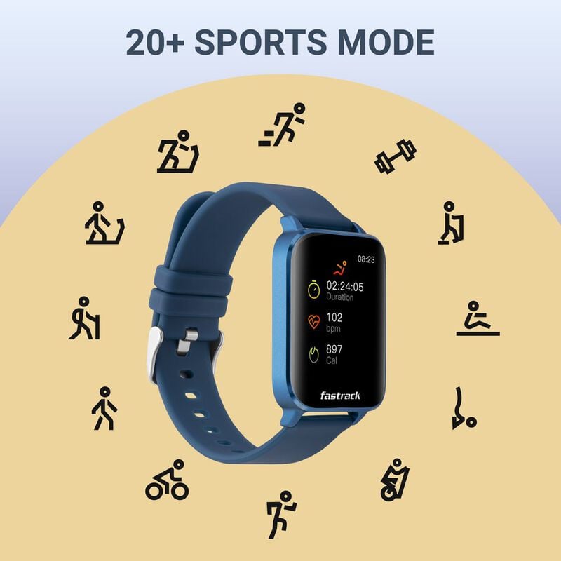 38073AP02 Fastrack Reflex Curv Blue: Health & Sleep Tracker with Bold Curved Display Smartwatch