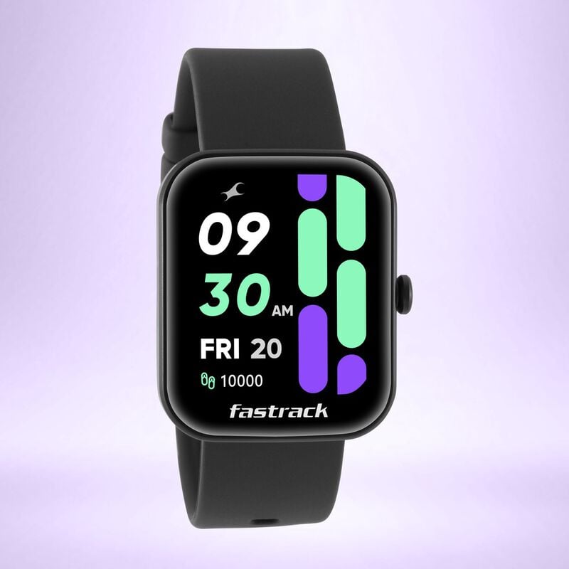38079PP01 Fastrack Reflex Hello- Smart Watch with Silicone Black Strap, Health Suite, BT Calling, & Period Tracker