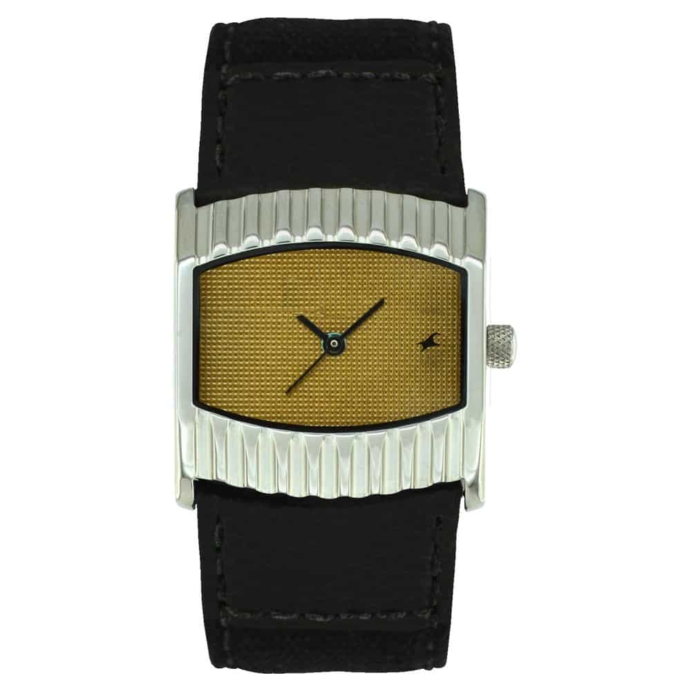 6055SL02 YELLOW DIAL BLACK LEATHER STRAP WATCH