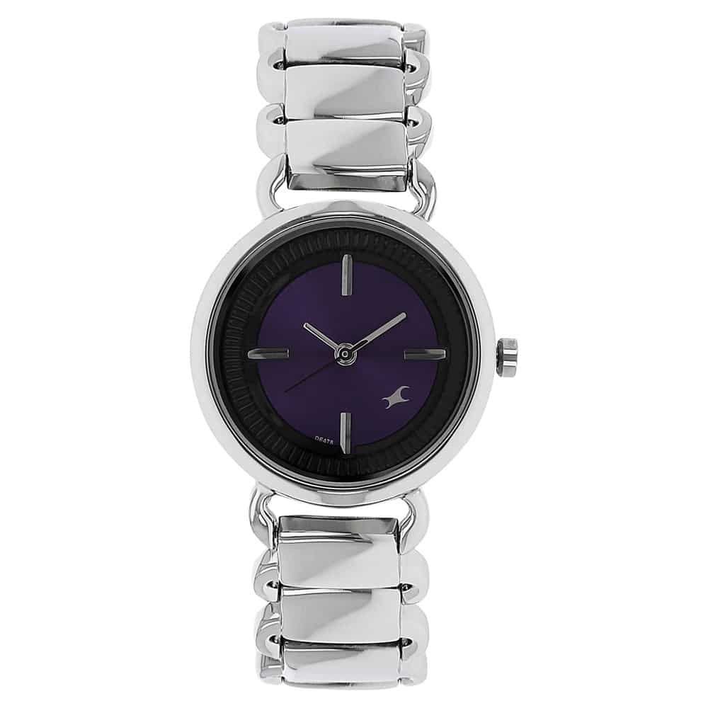 NR6117SM02 PURPLE DIAL SILVER STAINLESS STEEL STRAP WATCH - Kamal Watch Company