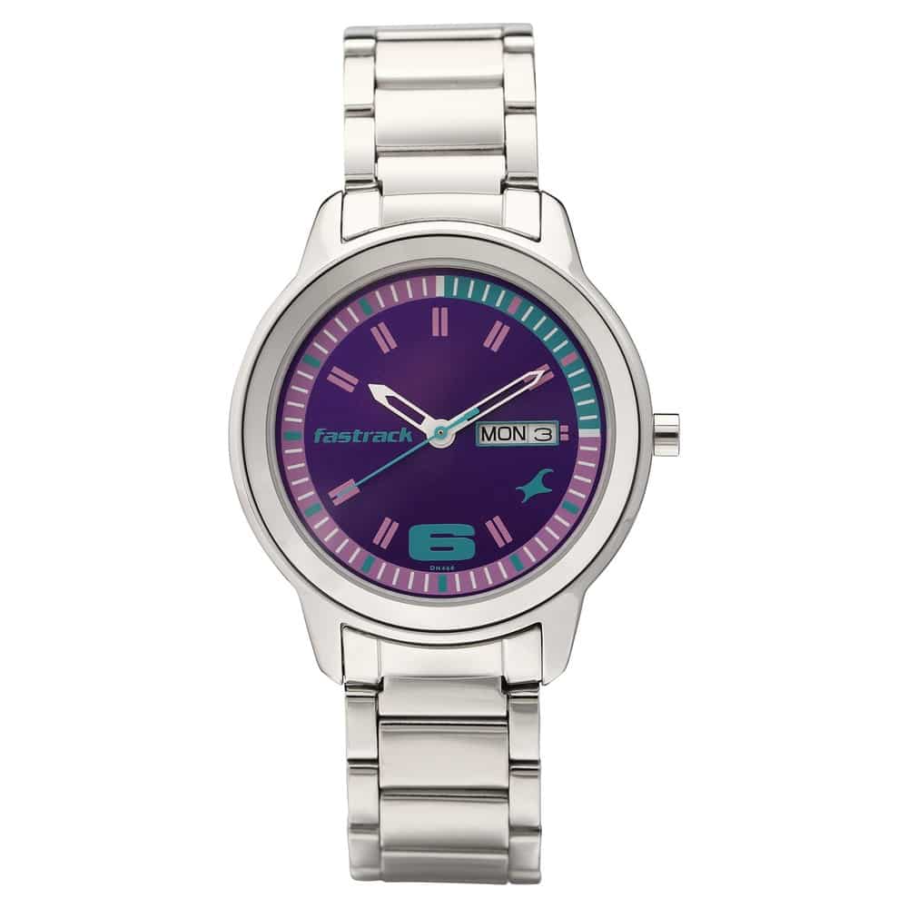 6169SM02 FASTRACK PURPLE DIAL QUARTZ ANALOG WITH DAY & DATE WATCH FOR GIRLS