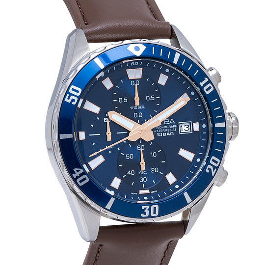AM3813X1 Blue Dial Chronograph with Leather Strap - Kamal Watch Company