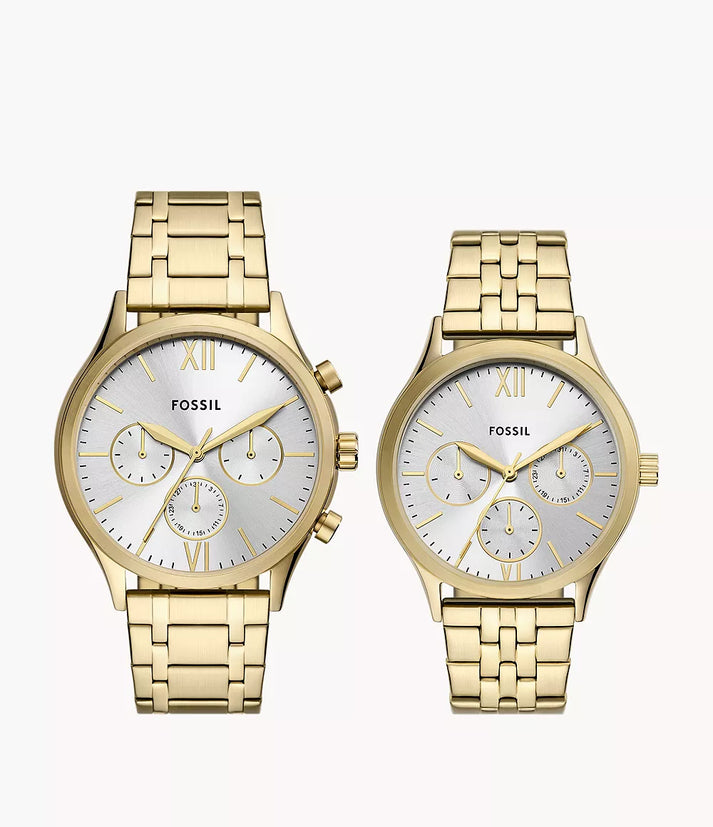 FOSSIL Fenmore Multifunction Gold-Tone Stainless Steel Watch Set BQ289