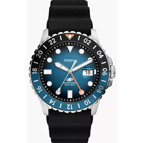 Fossil Blue GMT Black Silicone Watch-FS6049