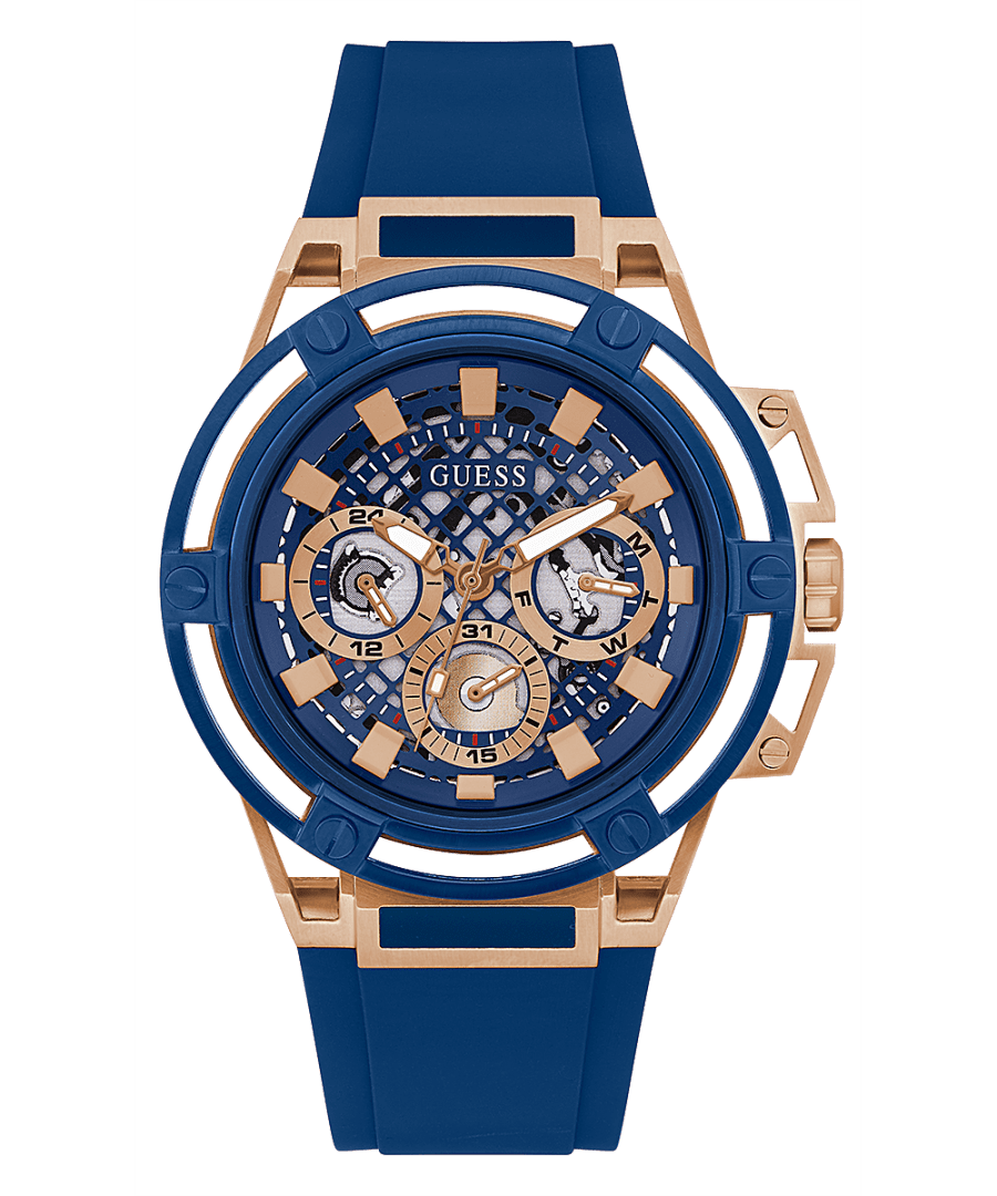 Gents rose gold tone on sale case blue silicone watch
