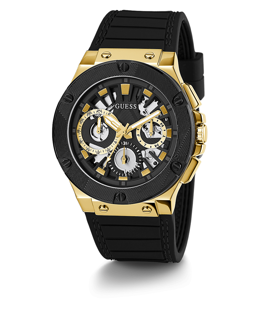 GOLD TONE CASE BLACK SILICONE WATCH - Kamal Watch Company