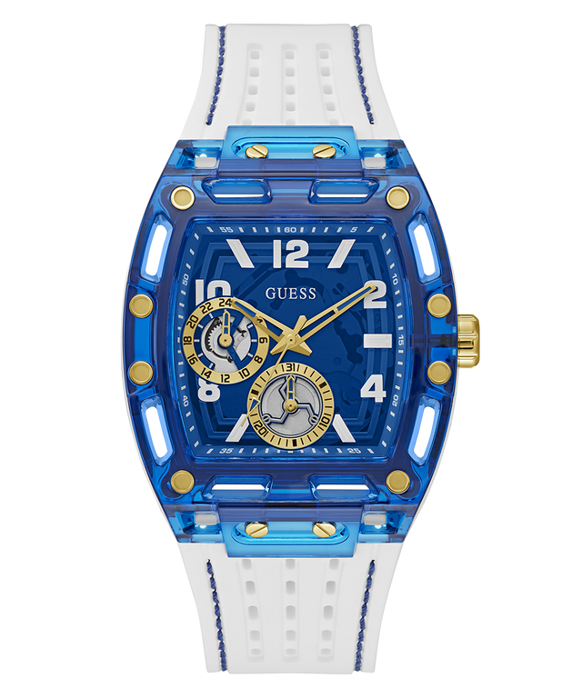 GUESS Mens White Blue Multi-function Watch
