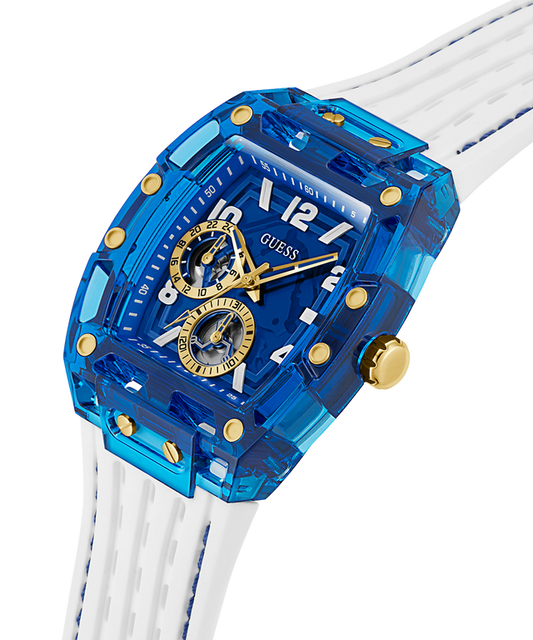 GUESS Mens White Blue Multi-function Watch