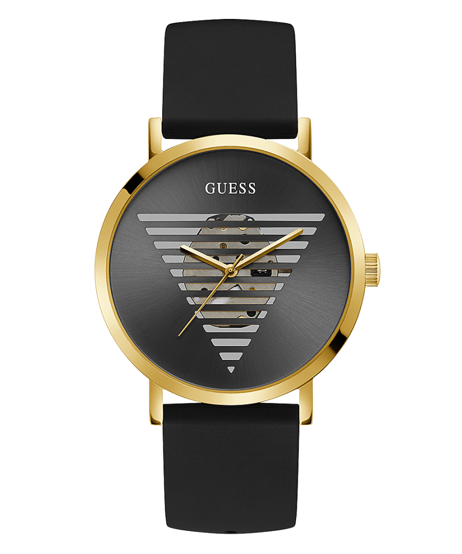 Gold tone case black silicone watch hotsell