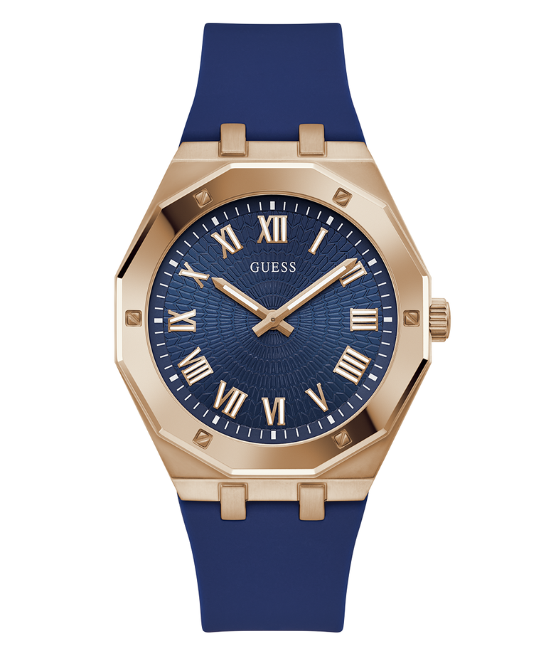 GUESS Mens Blue Rose Gold Tone Analog Watch GW0663G3