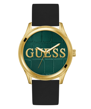 GUESS Mens Black Gold Tone Analog Watch