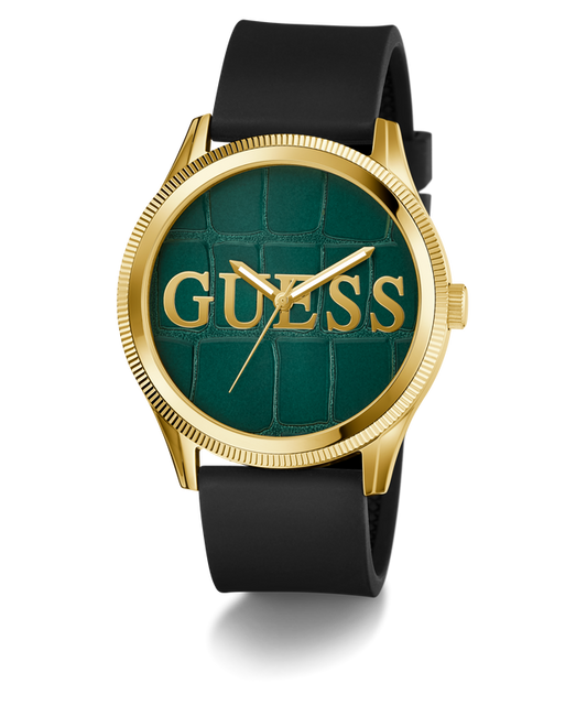 GUESS Mens Black Gold Tone Analog Watch