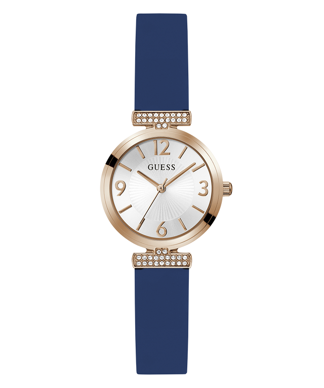GUESS Ladies Blue Rose Gold Tone Analog Watch