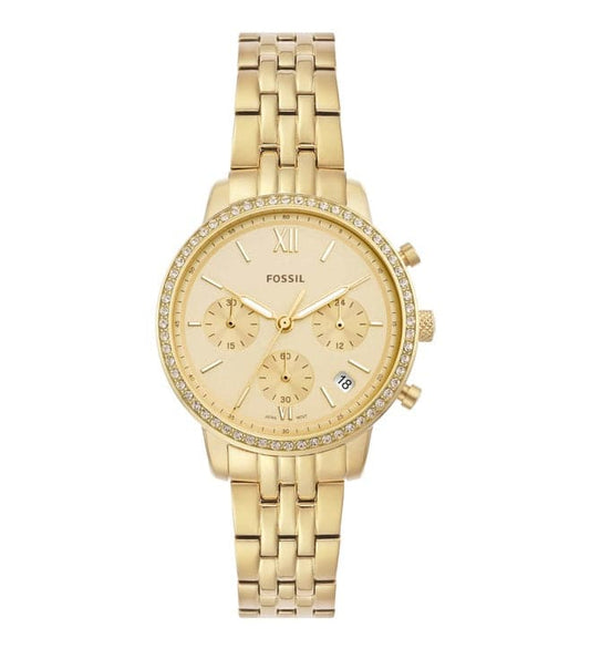 Womens 36 mm Neutra Gold Dial Stainless Steel Chronograph Watch - ES5219I - Kamal Watch Company