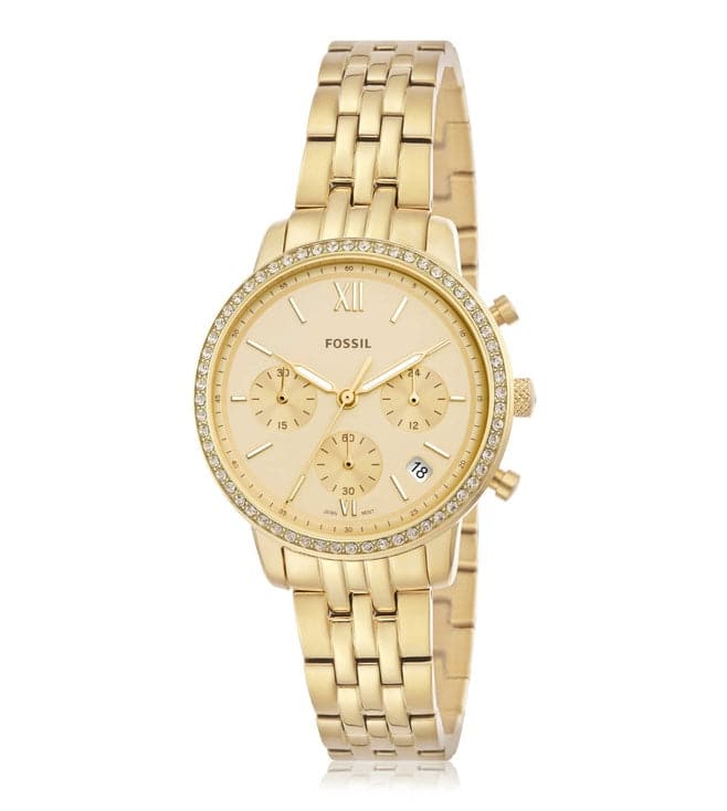 Womens 36 mm Neutra Gold Dial Stainless Steel Chronograph Watch - ES5219I - Kamal Watch Company