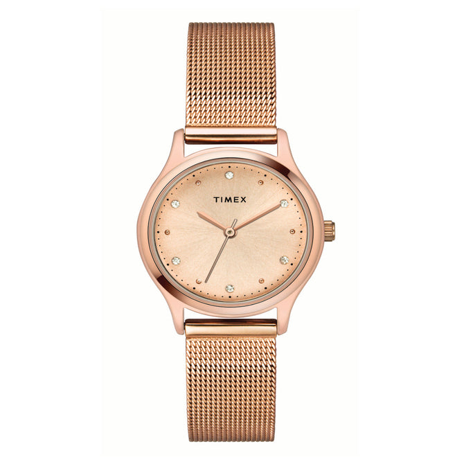 Timex Classics Women's Rose Gold Dial Round Case 3 Hands Function Watch -TW0TL8710
