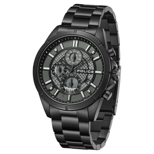 Police Chronograph Black Dial Black Color Stainless Steel Strap Watch For Men