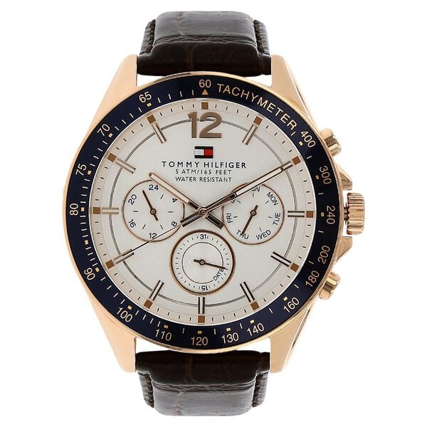 Tommy Hilfiger Quartz Chronograph White Dial Leather Strap Watch for Men
