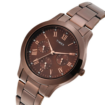 Timex Women Brown Round Multifunction Dial Watch- TW000Q820