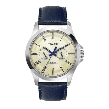 Timex Men Analog Beige Round Brass Dial Watch- TW000X127