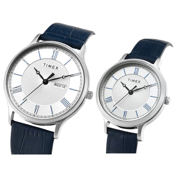 Timex Pairs Silver Round Analog Brass Dial Watch- TW00PR298