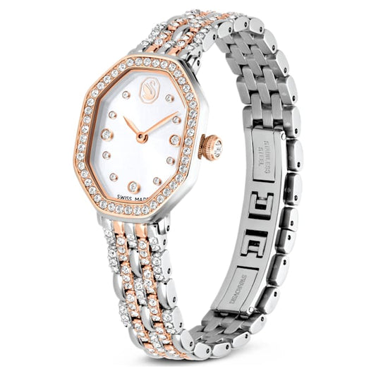 Dextera Octagon watch Swiss Made, Metal bracelet, Silver tone, Rose gold-tone finish