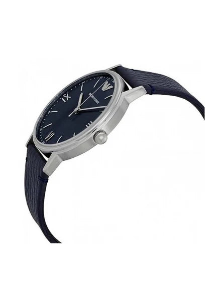 Emporio Armani Three-Hand Blue Leather Watch