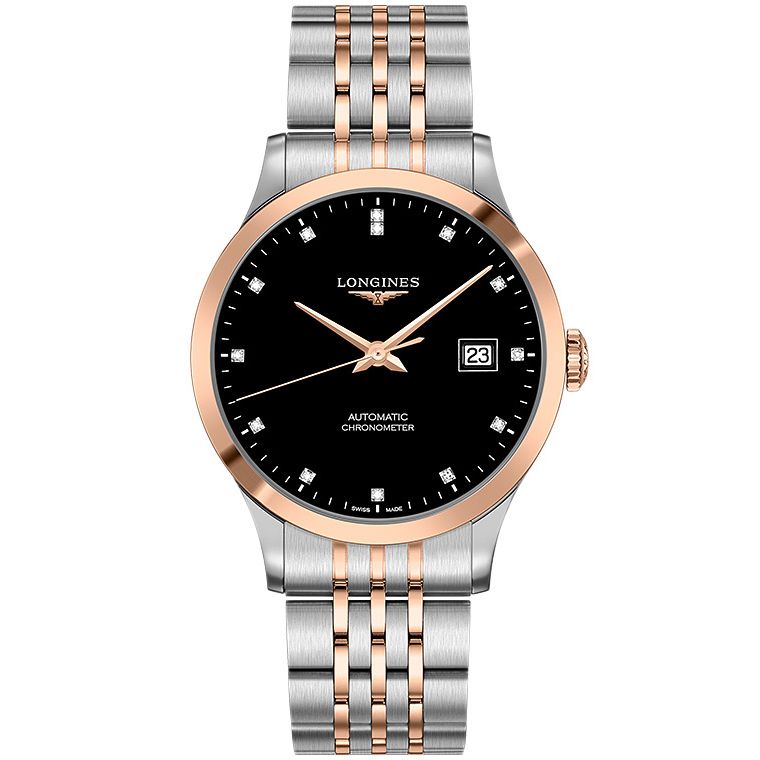 Longines Record Automatic Black Diamond Dial Men'S Watch