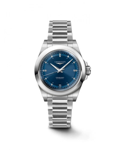 Longines - L3.430.4.97.6 Conquest 34 Stainless Steel / Blue - Diamond / Bracelet - Kamal Watch Company