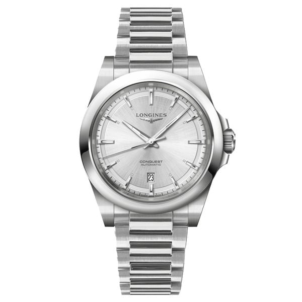 Longines Conquest 2023 automatic watch silver dial steel bracelet 41 mm - Kamal Watch Company