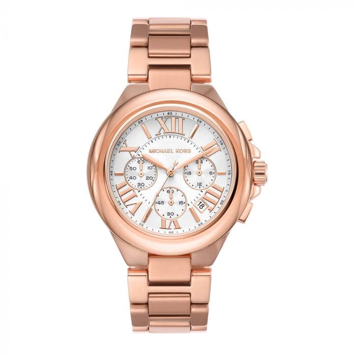 Michael Kors Womens 43 mm Camille White Dial Stainless Steel Chronograph Watch - MK7271 - Kamal Watch Company