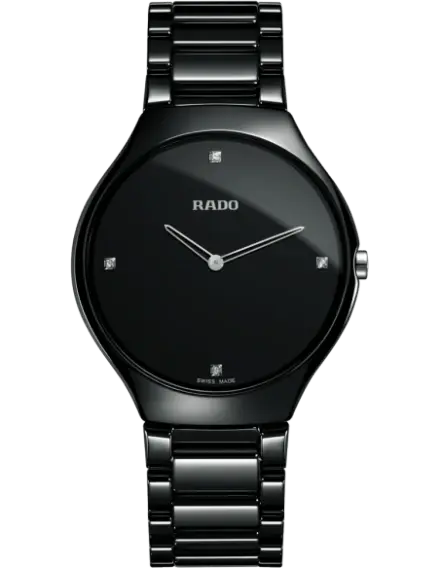 Rado True Thinline Black Dial Ceramic Watch For Men