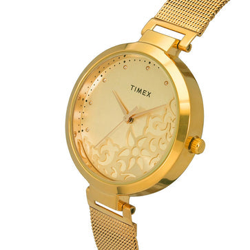 Timex Fashion Women's Champagne Dial Round Case 3 Hands Function Watch -TW000X235