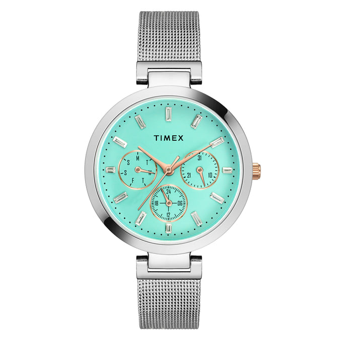 Timex Fashion Women's Blue Dial Round Case Multifunction Function Watch -TW000X241
