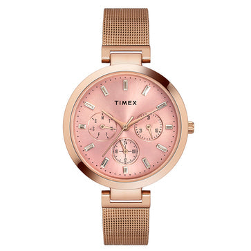 Timex Fashion Women's Pink Dial Round Case Multifunction Function Watch -TW000X242