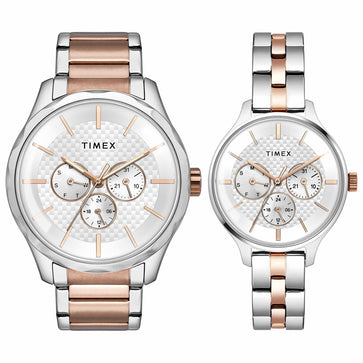Timex Fashion Collection Premium Quality Multifunction Pair's Analog Silver Dial Coloured Quartz Watch, Round Dial With 44 Mm Case Width - TW00PR291