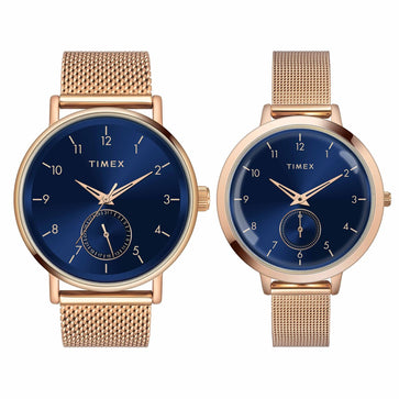 Timex Fashion Collection Premium Quality Multifunction Pair's Analog Blue Dial Coloured Quartz Watch, Round Dial With 43 Mm Case Width - TW00PR293