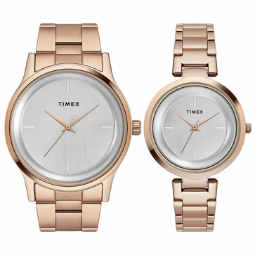 Timex Fashion Collection Premium Quality 3 Hands Pair's Analog Silver Dial Coloured Quartz Watch, Round Dial With 42 Mm Case Width - TW00PR294