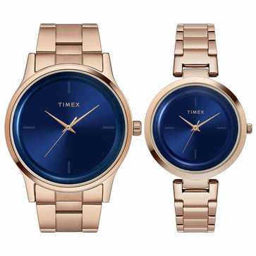 Timex Fashion Collection Premium Quality 3 Hands Pair's Analog Blue Dial Coloured Quartz Watch, Round Dial With 42 Mm Case Width - TW00PR296