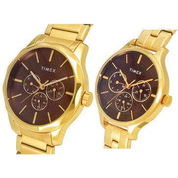Timex Fashion Collection Premium Quality Multifunction Pair's Analog Brown Dial Coloured Quartz Watch, Round Dial With 44 Mm Case Width - TW00PR297