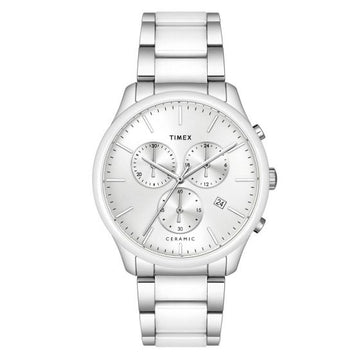 TIMEX FASHION MEN'S SILVER DIAL ROUND CASE CHRONOGRAPH FUNCTION WATCH -TWEG21700