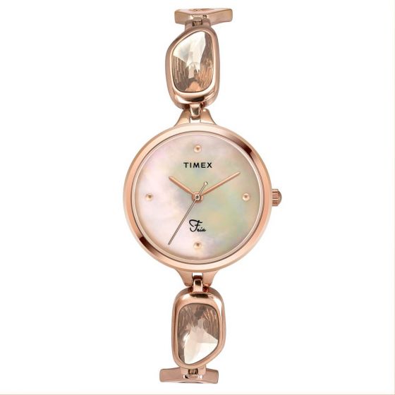 TIMEX FRIA WOMEN'S MOTHER OF PEARL DIAL ROUND CASE 3 HANDS FUNCTION WATCH -TWEL15902